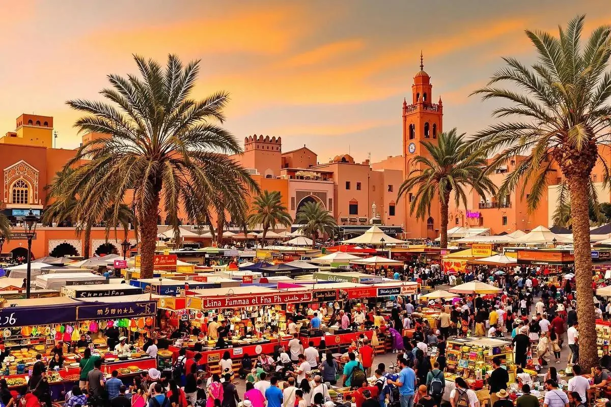 Colourful stalls in the souks of Marrakech