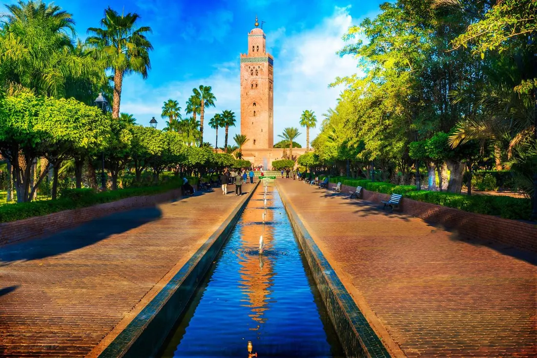 The Koutoubia mosque and its gardens in Marrakech