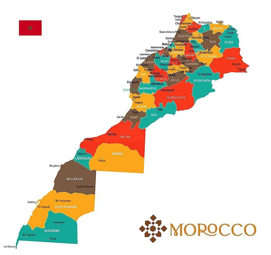 Map of Morocco showing the route of the journey